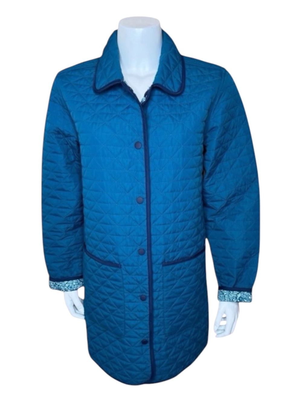 Lands End Quilted Barn Jacket M Reversible Snap PrimaLoft Insulated Teal